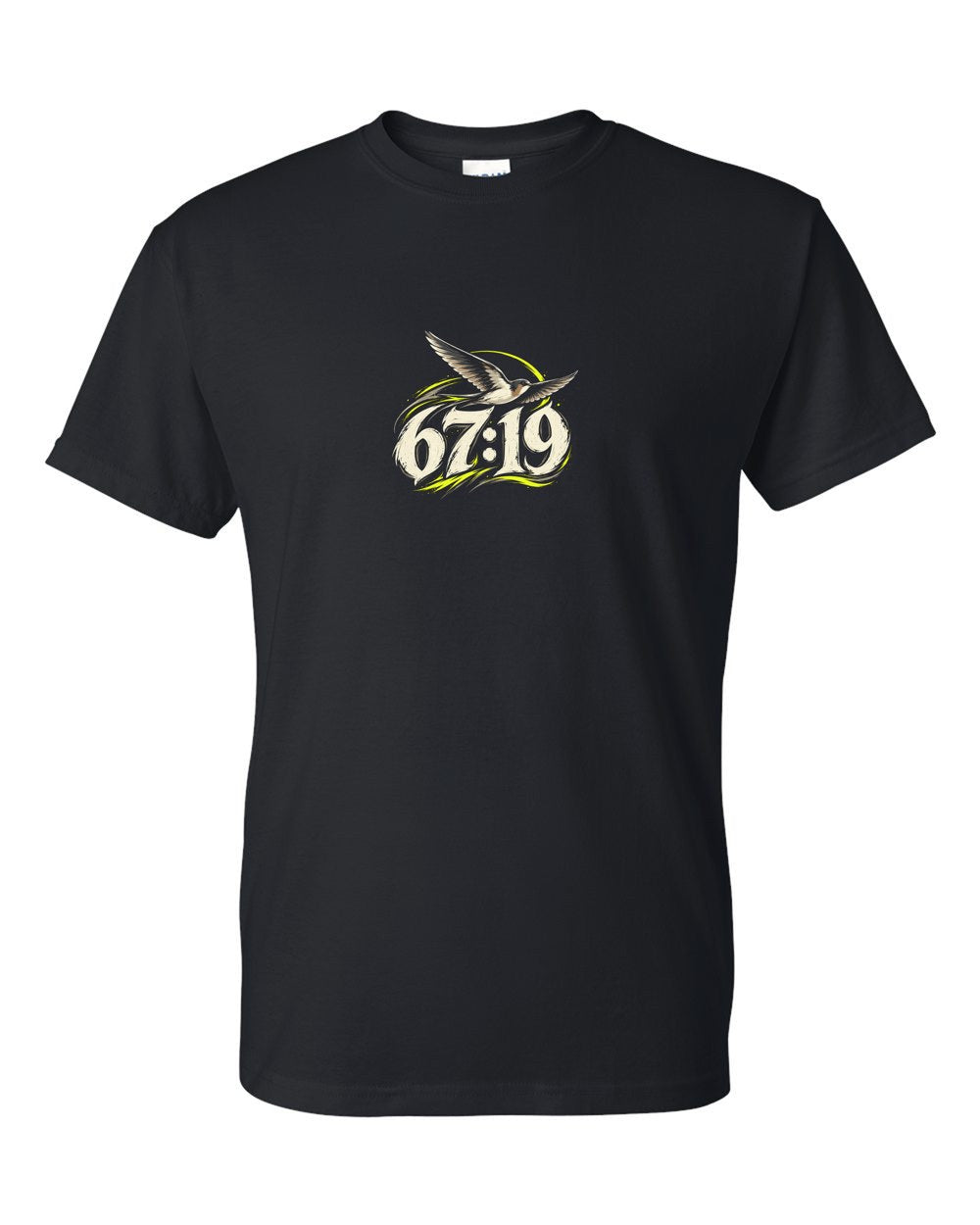 Wings Outspread 67:19 Ayat Tee T-Shirt Black front