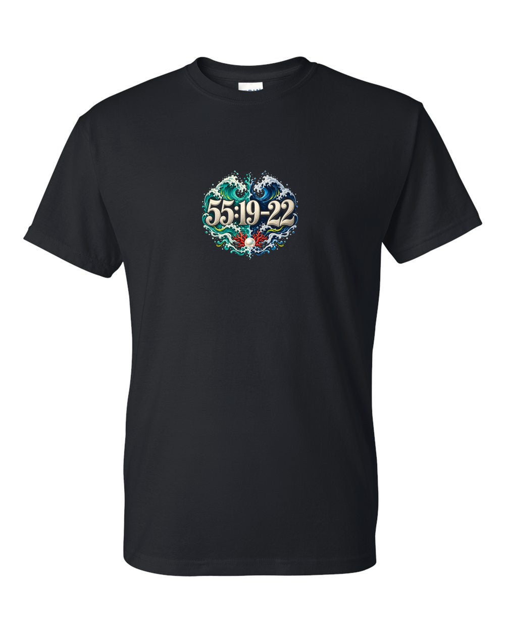 Two Seas 55:19–22 Ayat Tee T-Shirt Black front