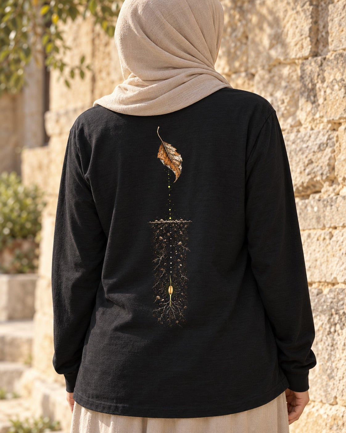 The Grain in the Dark 6:59 Ayat Tee Long Sleeve Black worn hero