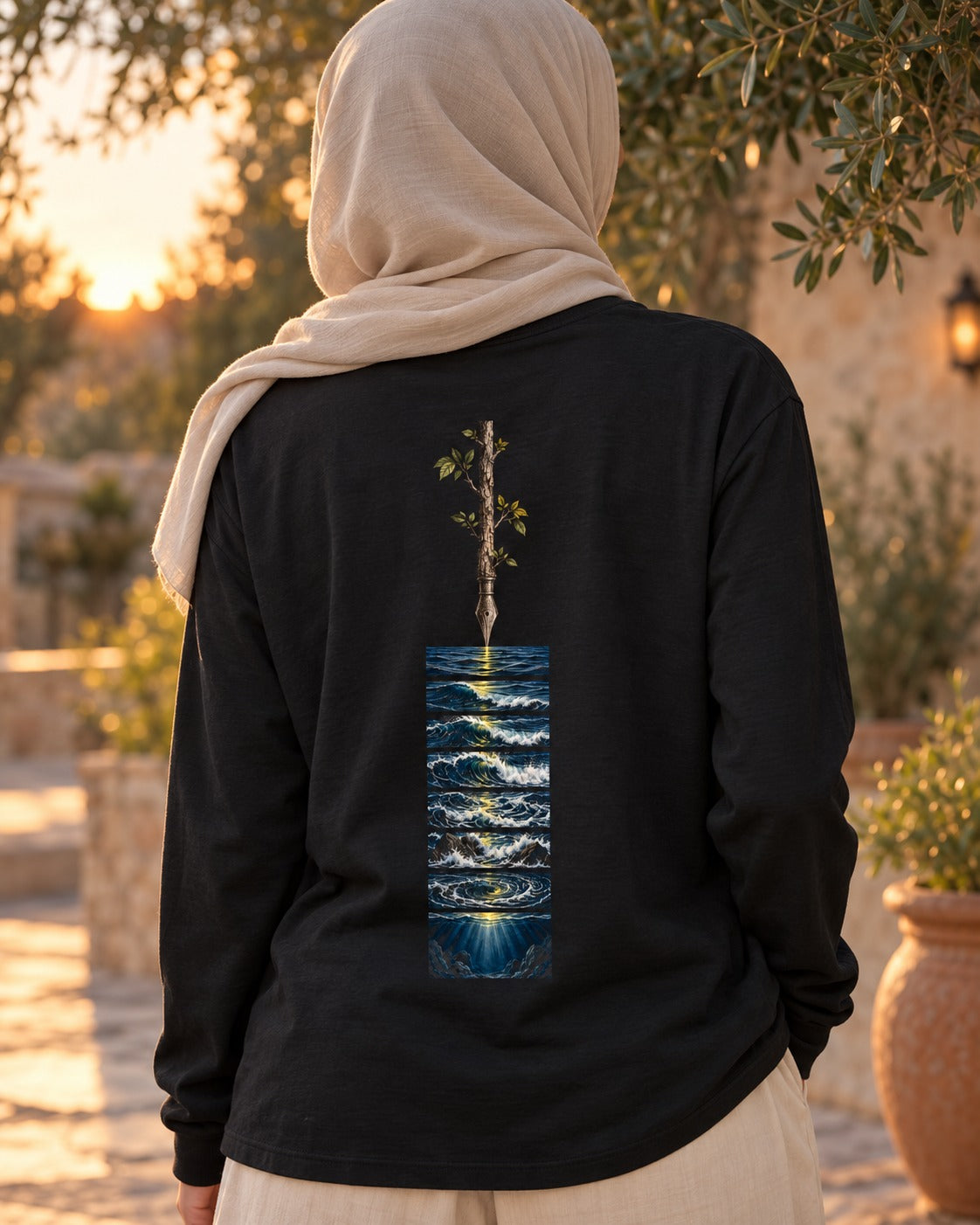 Ink of the Seas 31:27 Ayat Tee Long Sleeve Black worn hero