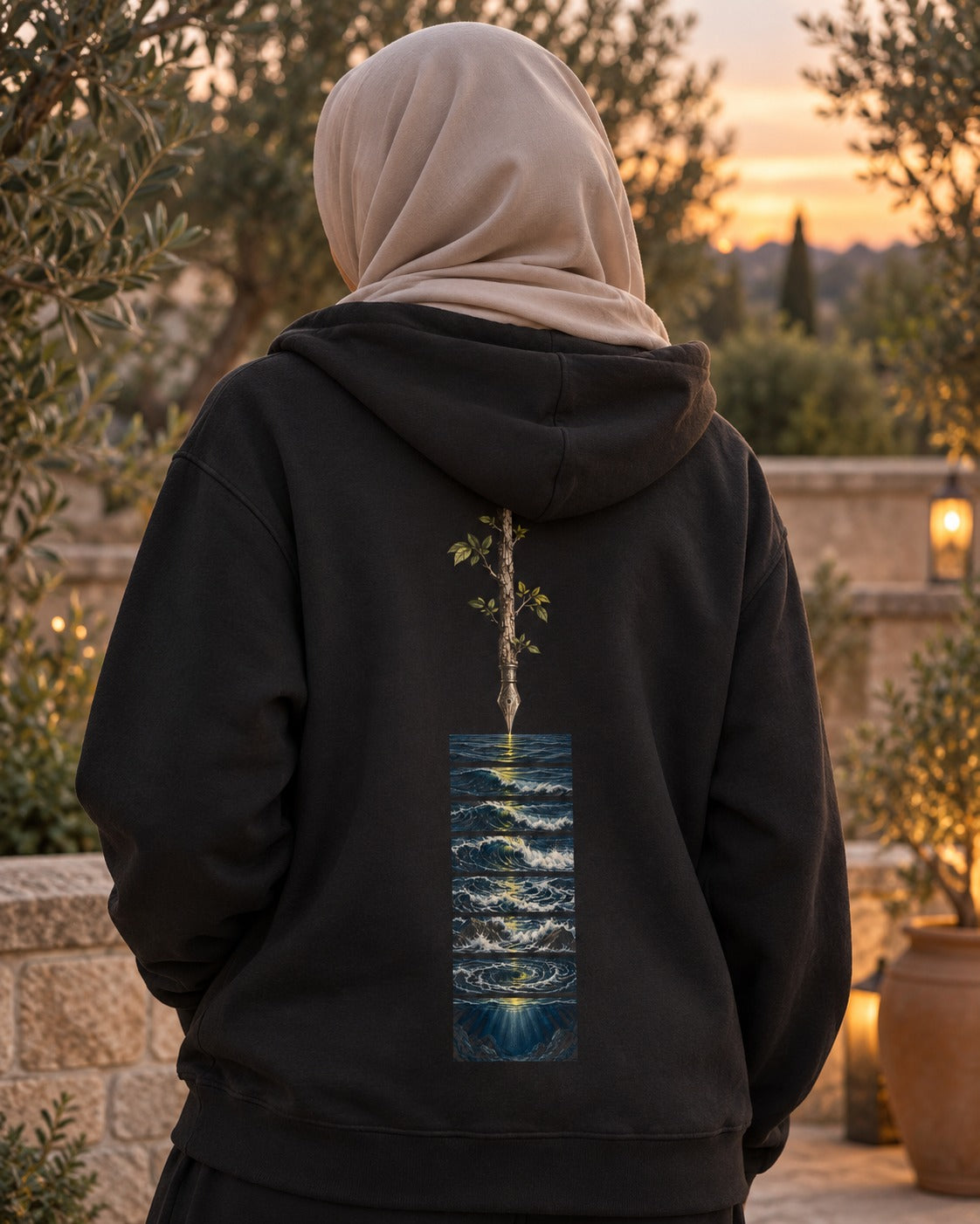 Ink of the Seas 31:27 Ayat Tee Zip Hoodie Black worn hero