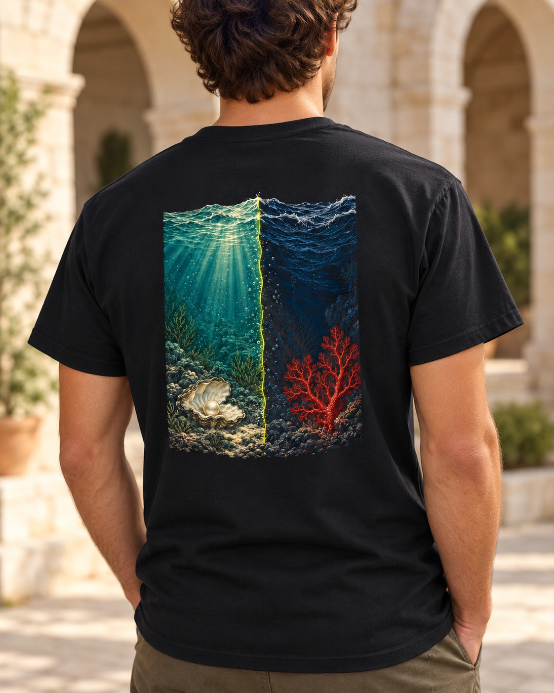 Two Seas 55:19–22 Ayat Tee T-Shirt Black worn hero
