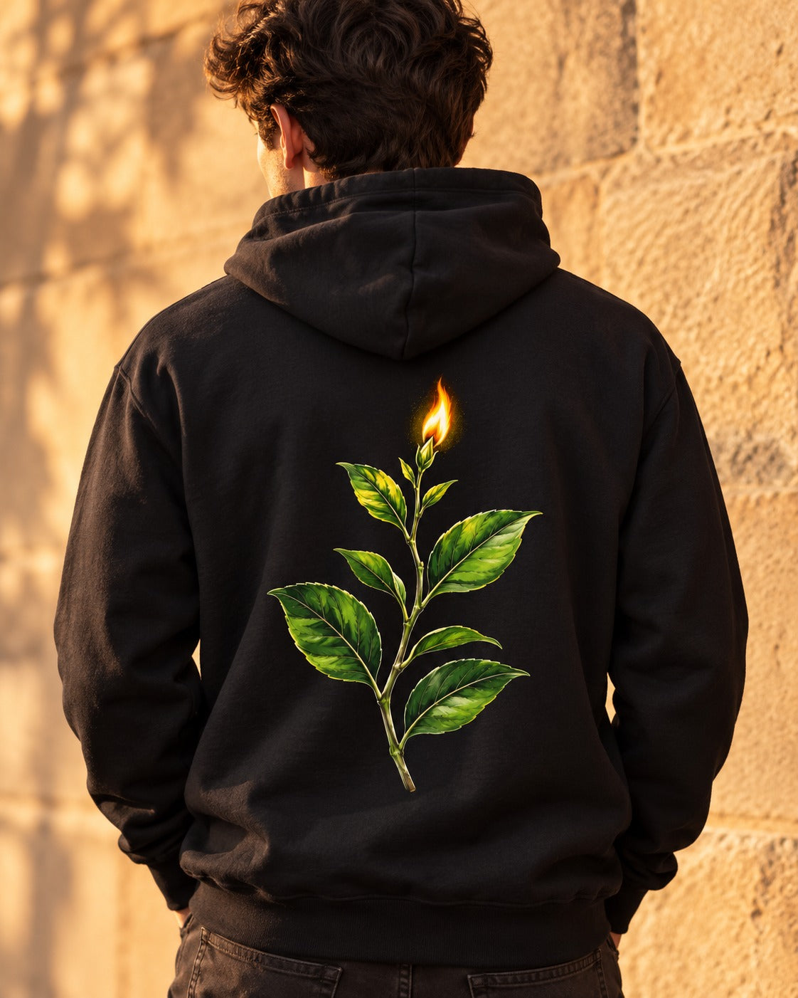 Fire from the Green Tree 36:80 Ayat Tee Pull Over Hoodie Black worn hero