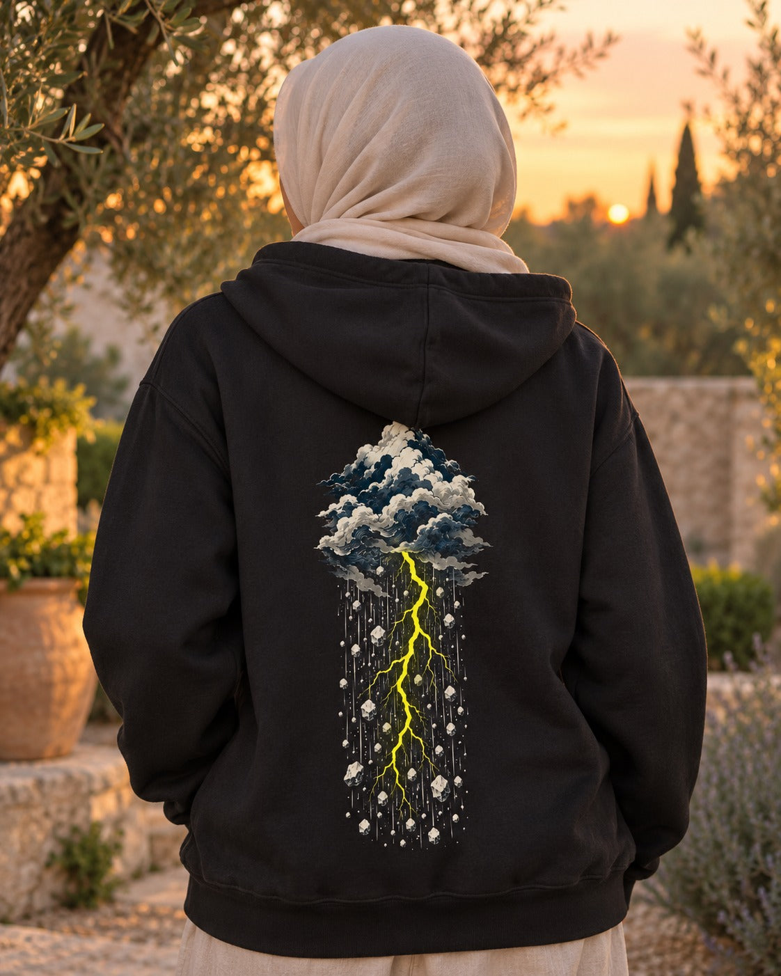 Mountains of Cloud 24:43 Ayat Tee Zip Hoodie Black worn hero