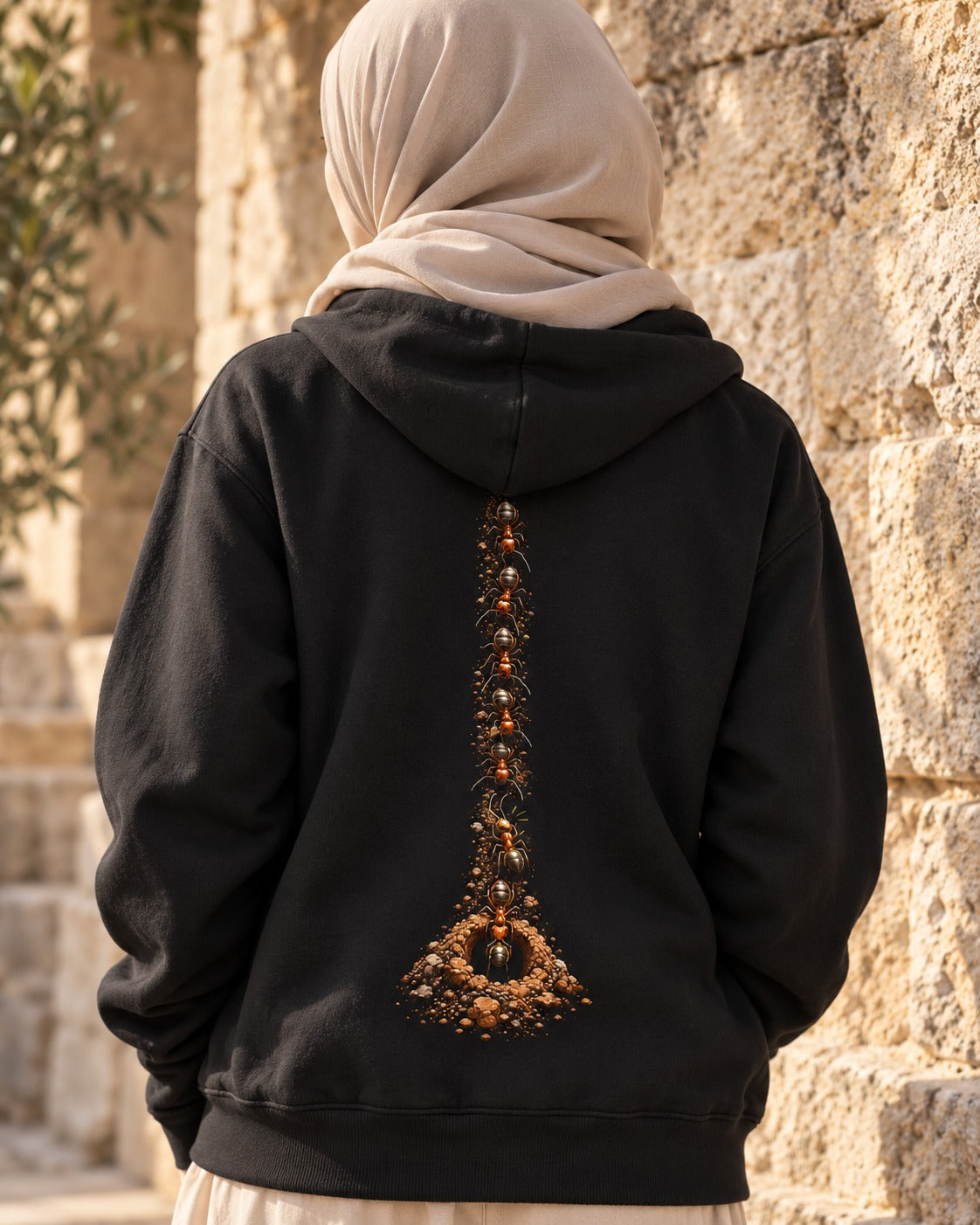 The Ant Who Warned 27:18 Ayat Tee Zip Hoodie Black worn hero