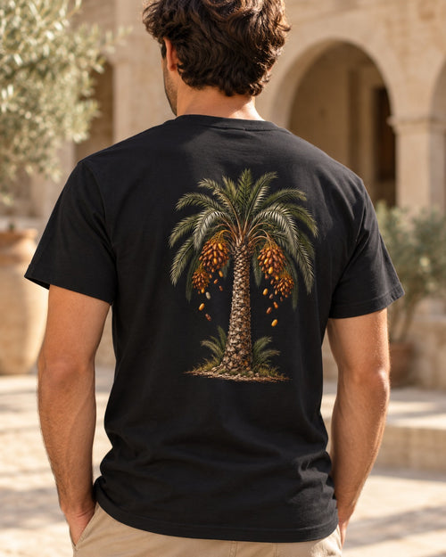 The Date Palm 19:25 Ayat Tee T-Shirt Black worn hero