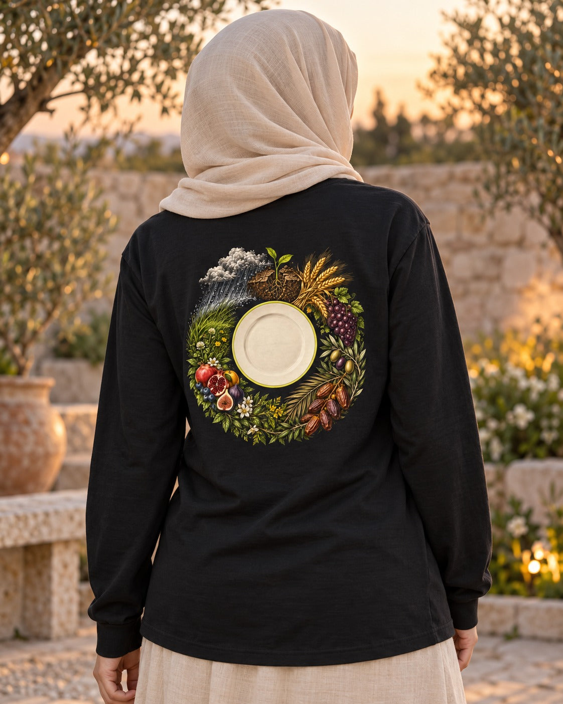 Look at Your Food 80:24–32 Ayat Tee Long Sleeve Black worn hero
