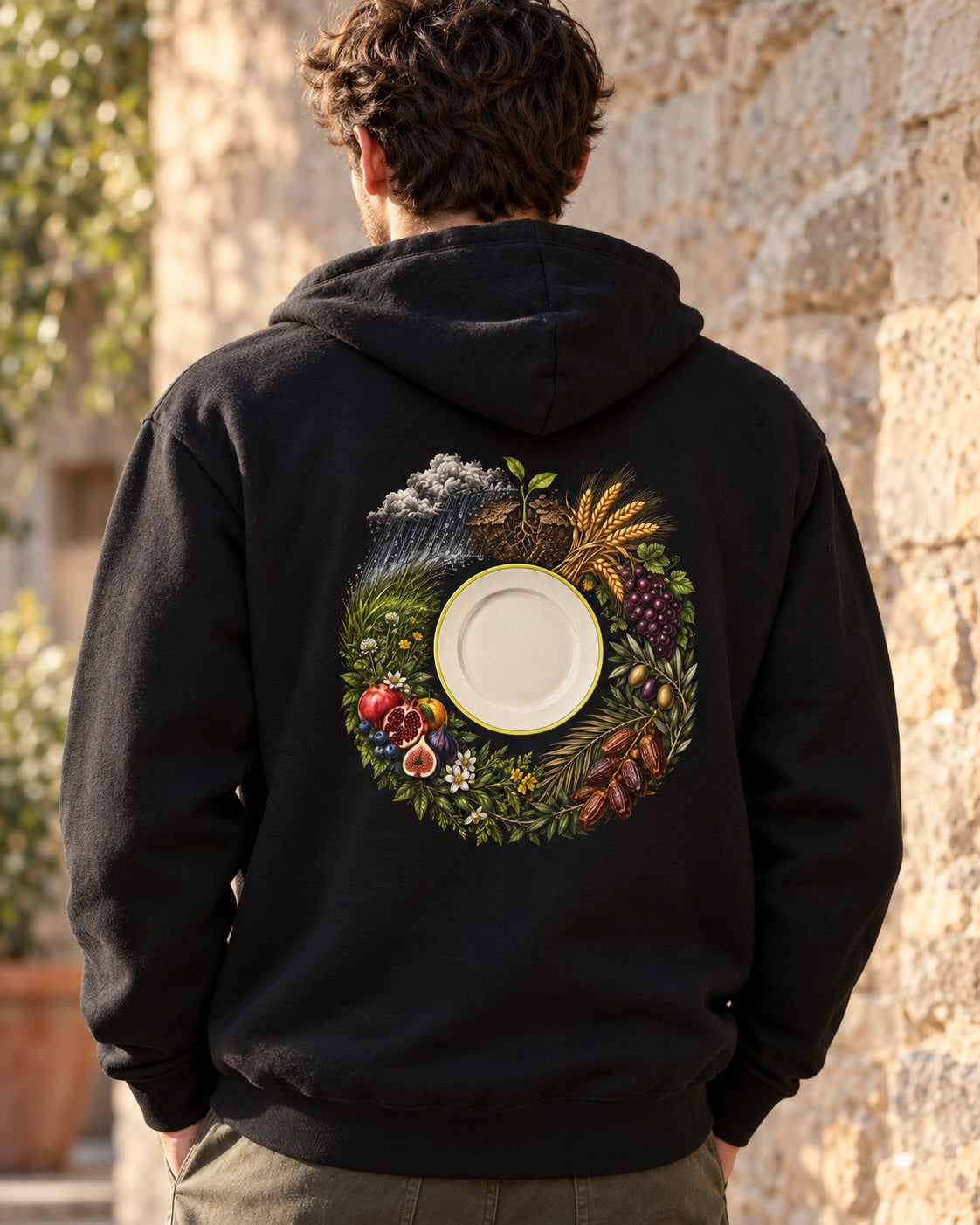 Look at Your Food 80:24–32 Ayat Tee Pull Over Hoodie Black worn hero