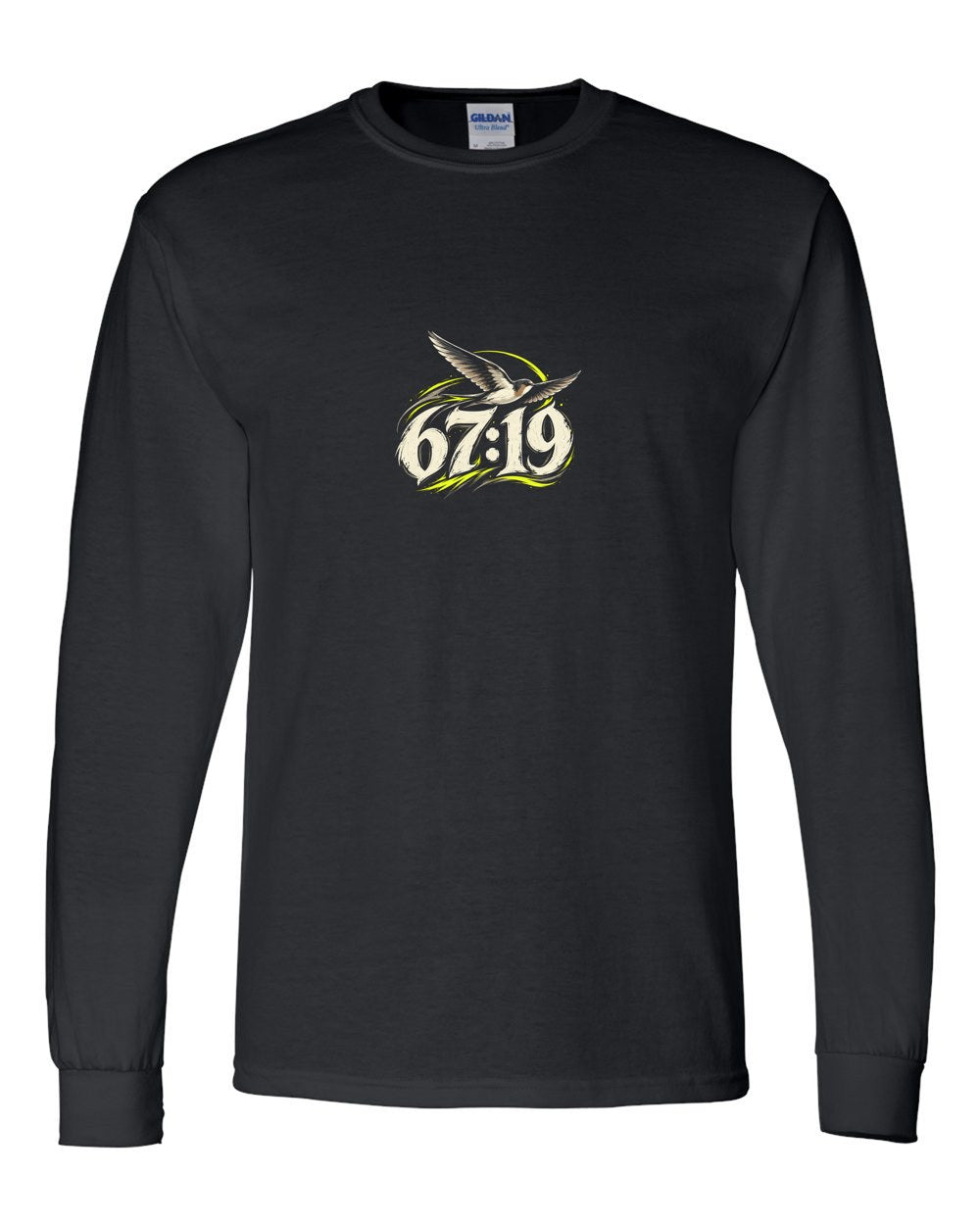 Wings Outspread 67:19 Ayat Tee Long Sleeve Black front
