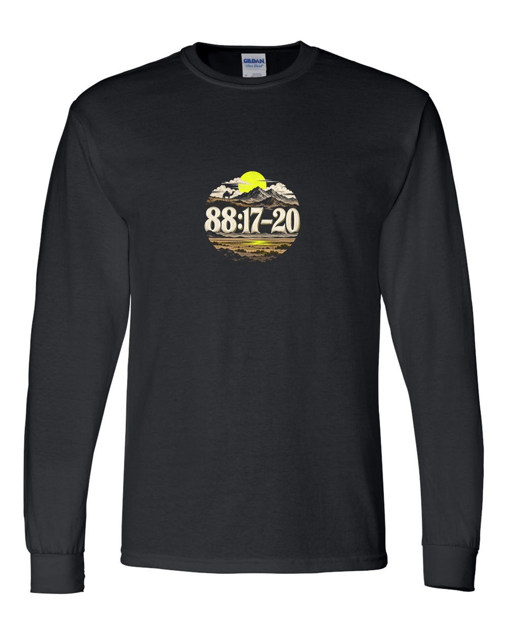 Camel, Sky, Mountain, Plain 88:17–20 Ayat Tee Long Sleeve Black front