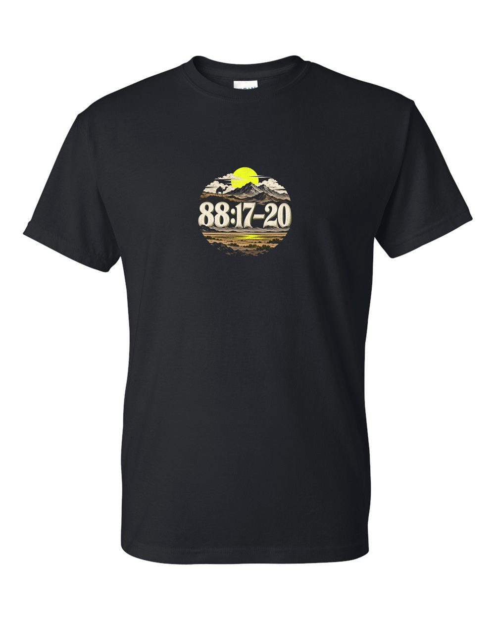 Camel, Sky, Mountain, Plain 88:17–20 Ayat Tee T-Shirt Black front