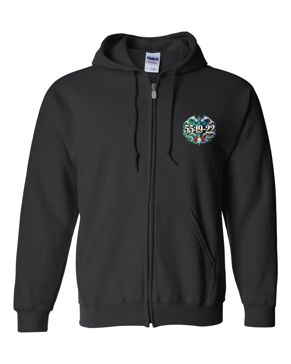 Two Seas 55:19–22 Ayat Tee Zip Hoodie Black front