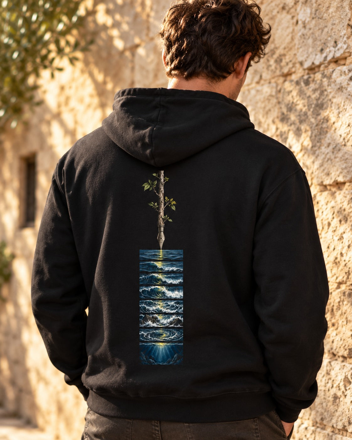 Ink of the Seas 31:27 Ayat Tee Pull Over Hoodie Black worn hero