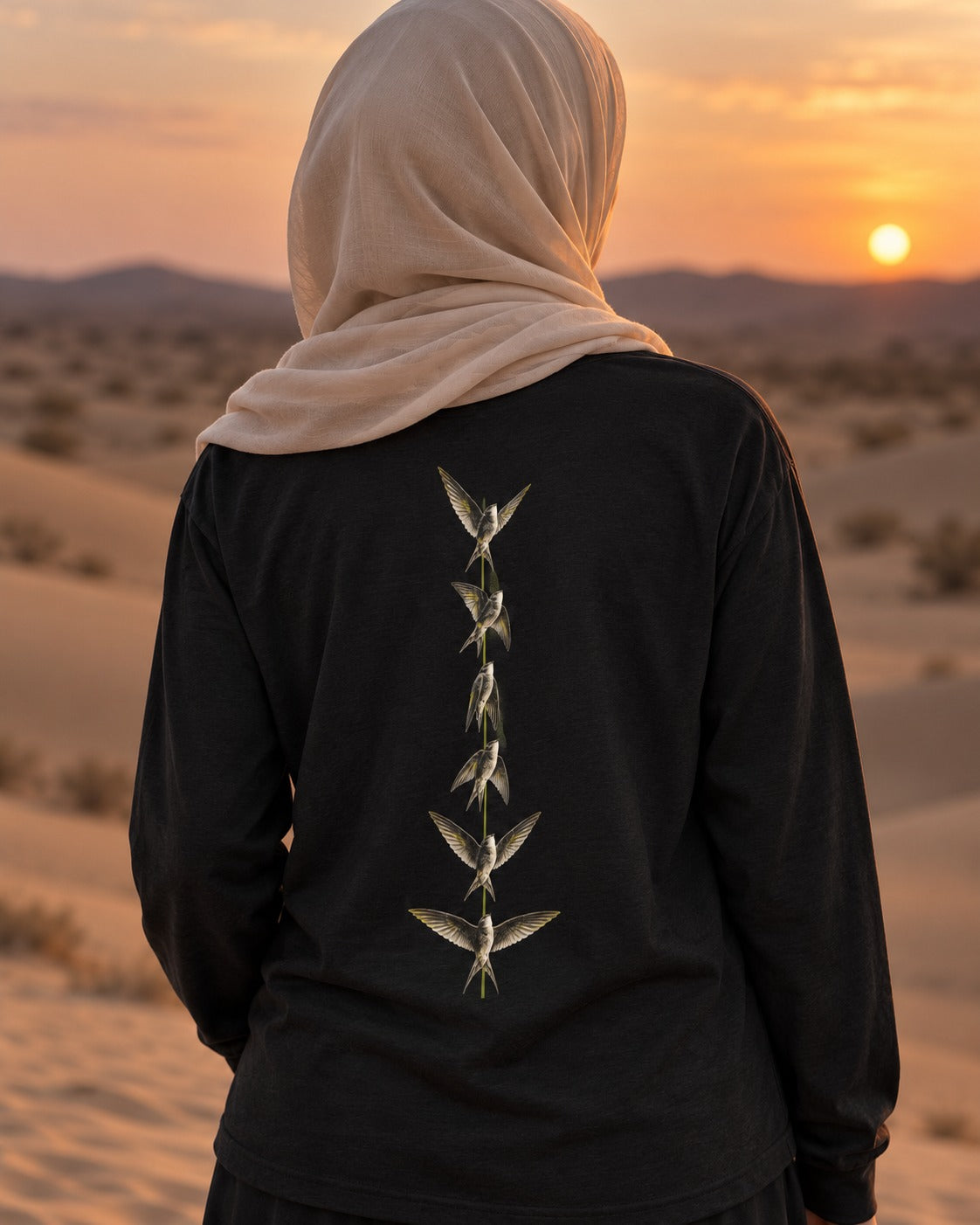 Wings Outspread 67:19 Ayat Tee Long Sleeve Black worn hero