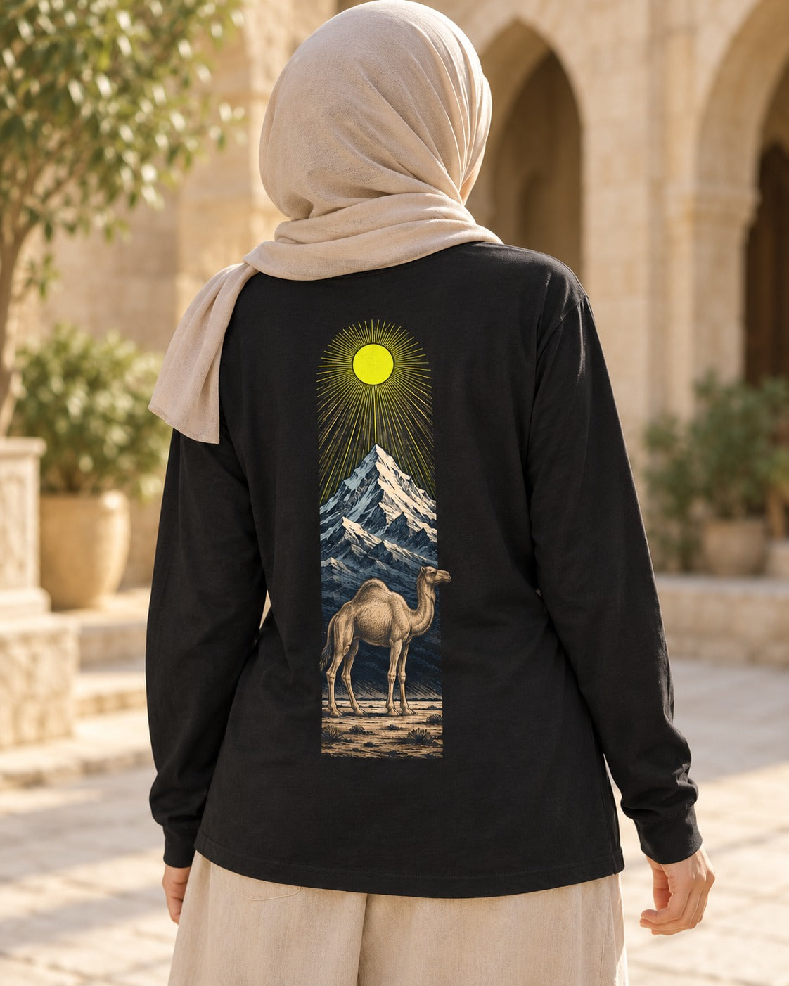 Camel, Sky, Mountain, Plain 88:17–20 Ayat Tee Long Sleeve Black worn hero
