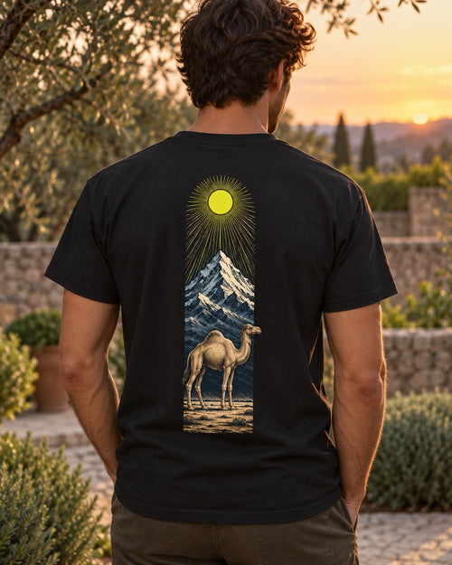 Camel, Sky, Mountain, Plain 88:17–20 Ayat Tee T-Shirt Black worn hero