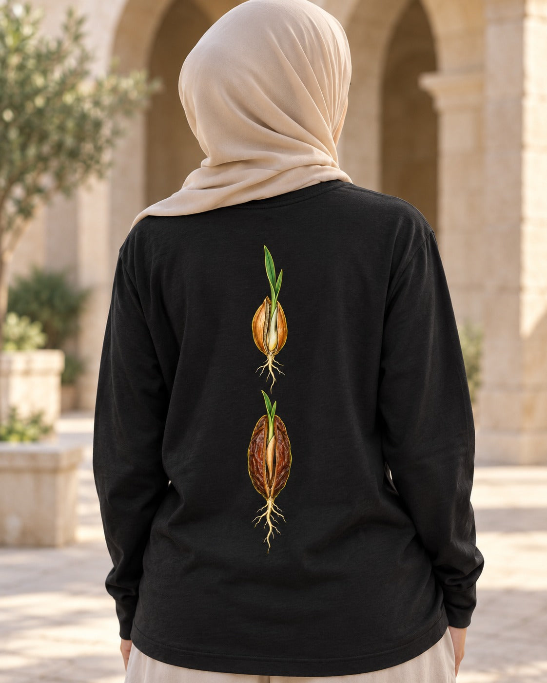 Grain and Date Pit 6:95 Ayat Tee Long Sleeve Black worn hero