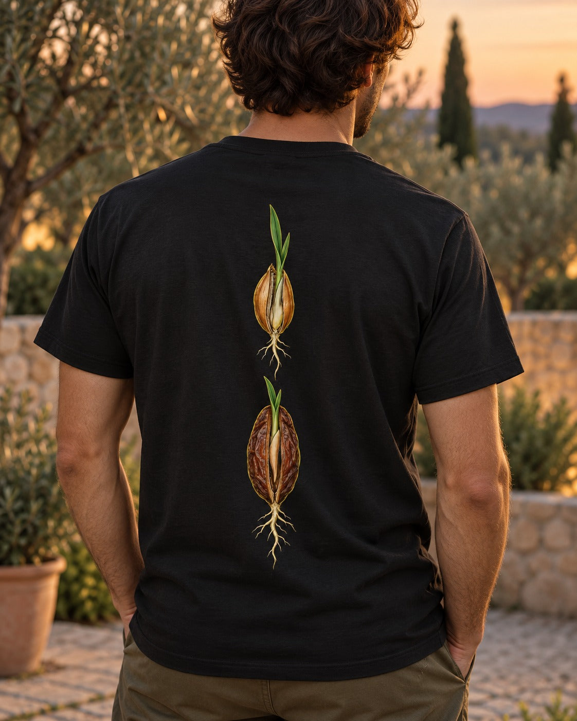 Grain and Date Pit 6:95 Ayat Tee T-Shirt Black worn hero