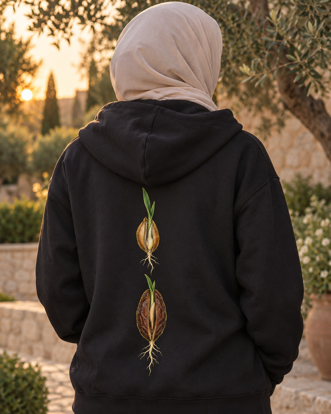 Grain and Date Pit 6:95 Ayat Tee Zip Hoodie Black worn hero