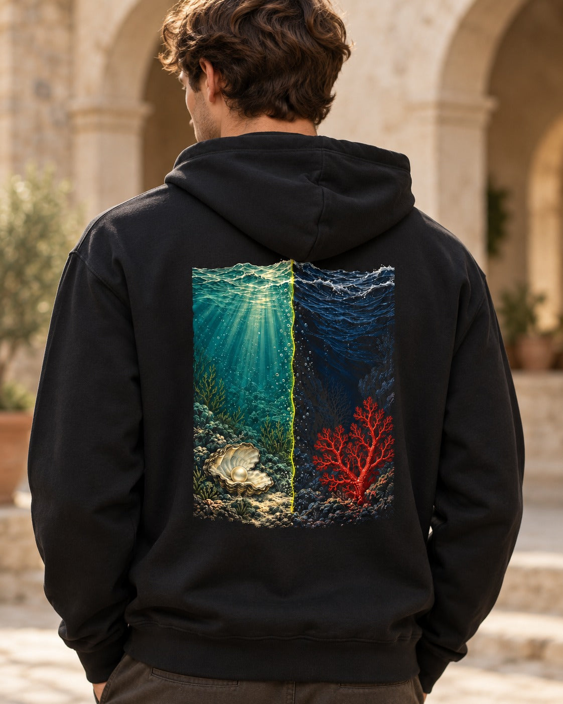 Two Seas 55:19–22 Ayat Tee Pull Over Hoodie Black worn hero