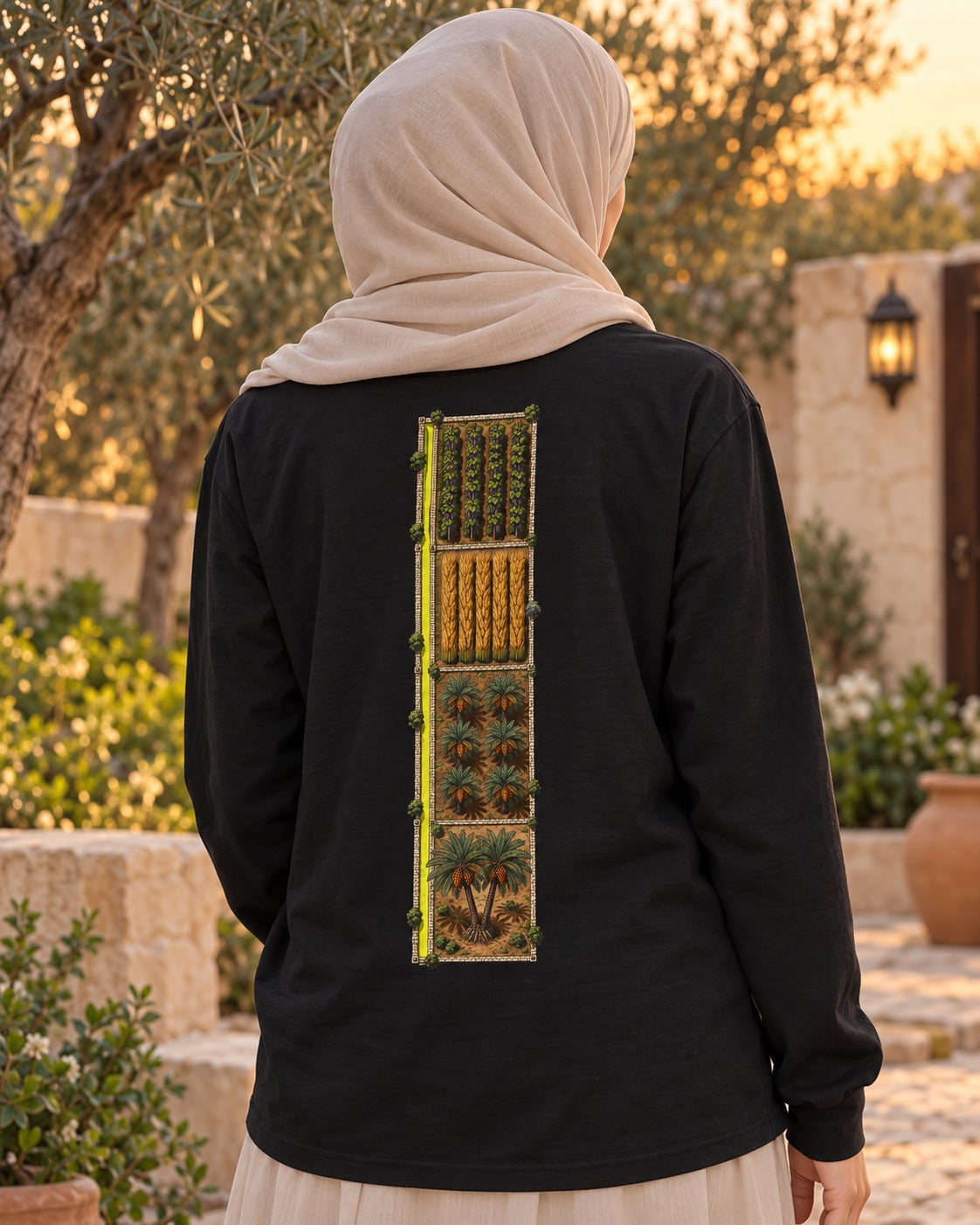 Neighbouring Plots 13:4 Ayat Tee Long Sleeve Black worn hero