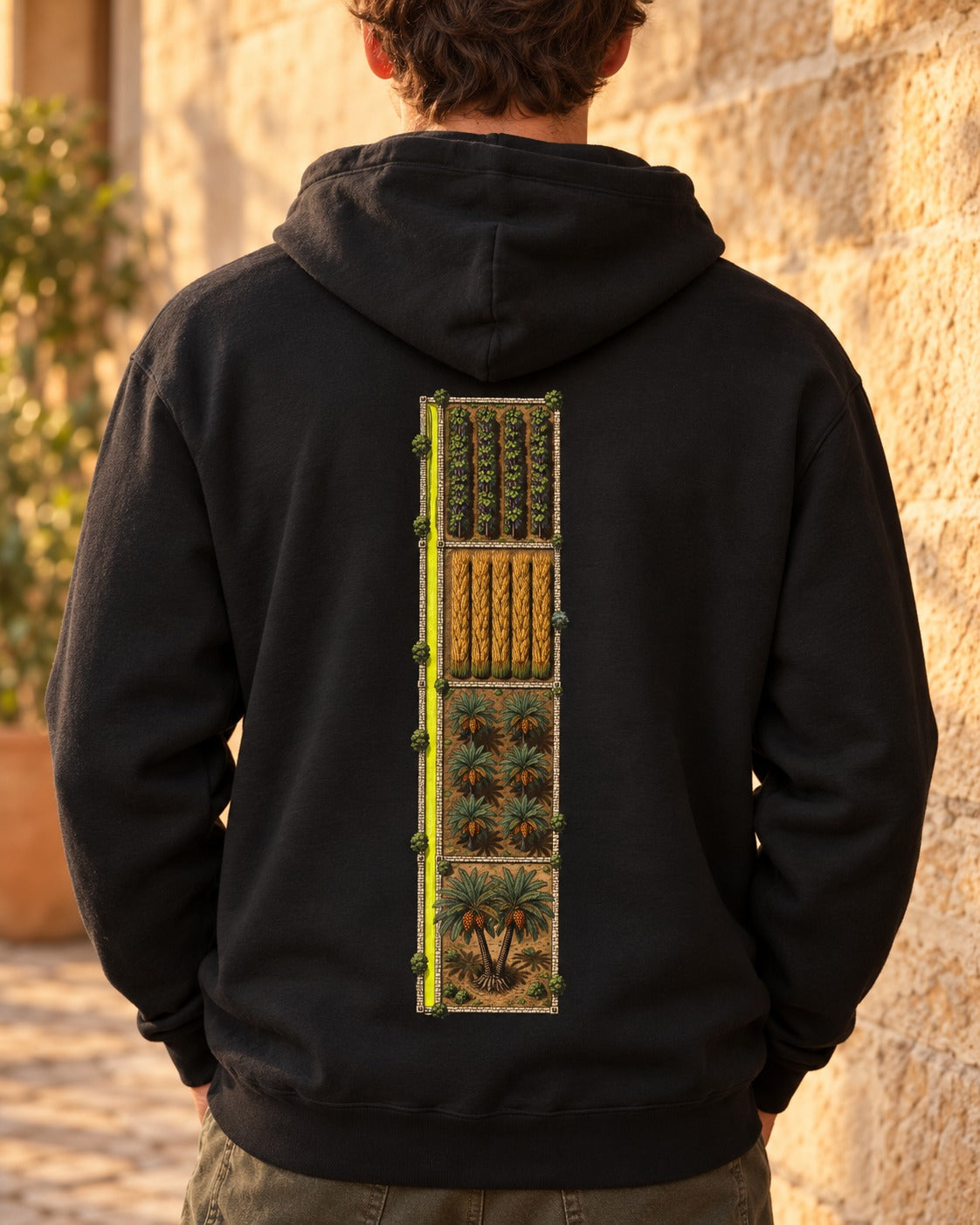 Neighbouring Plots 13:4 Ayat Tee Pull Over Hoodie Black worn hero