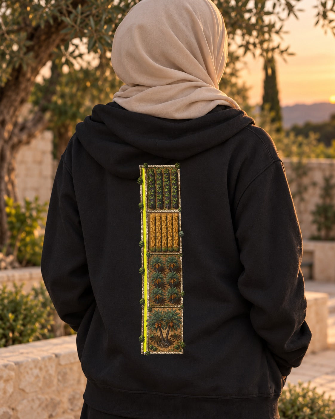 Neighbouring Plots 13:4 Ayat Tee Zip Hoodie Black worn hero