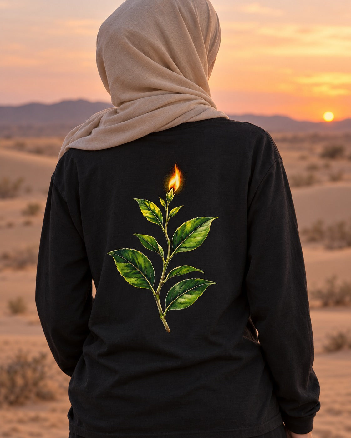 Fire from the Green Tree 36:80 Ayat Tee Long Sleeve Black worn hero