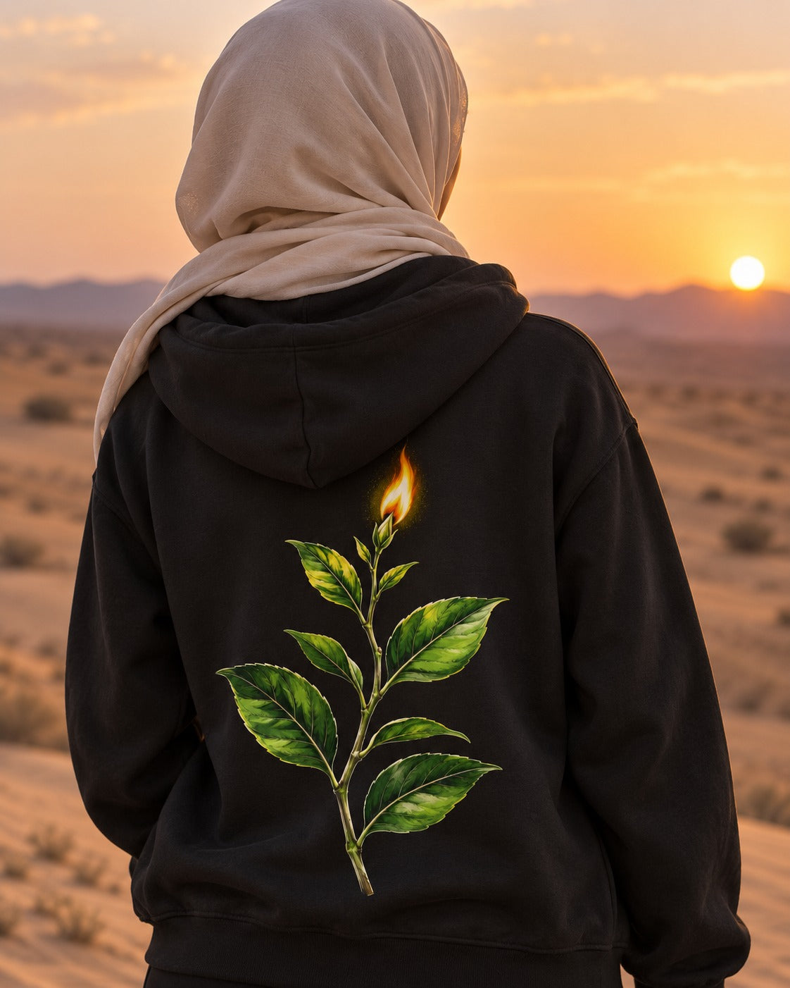 Fire from the Green Tree 36:80 Ayat Tee Zip Hoodie Black worn hero