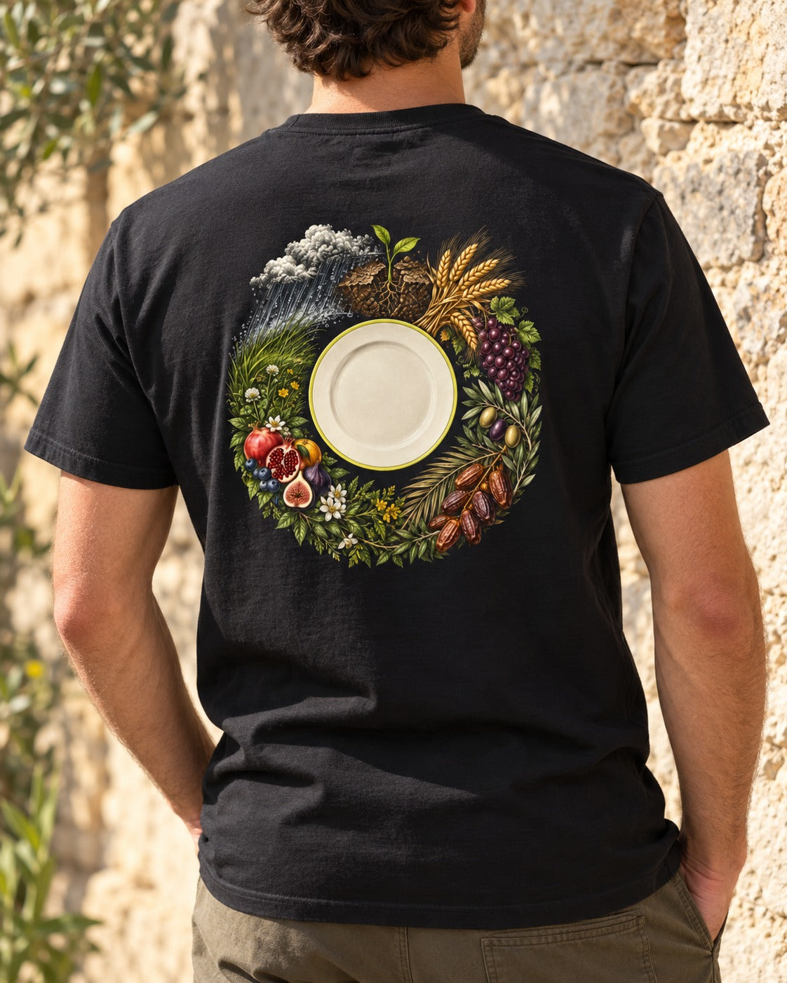 Look at Your Food 80:24–32 Ayat Tee T-Shirt Black worn hero