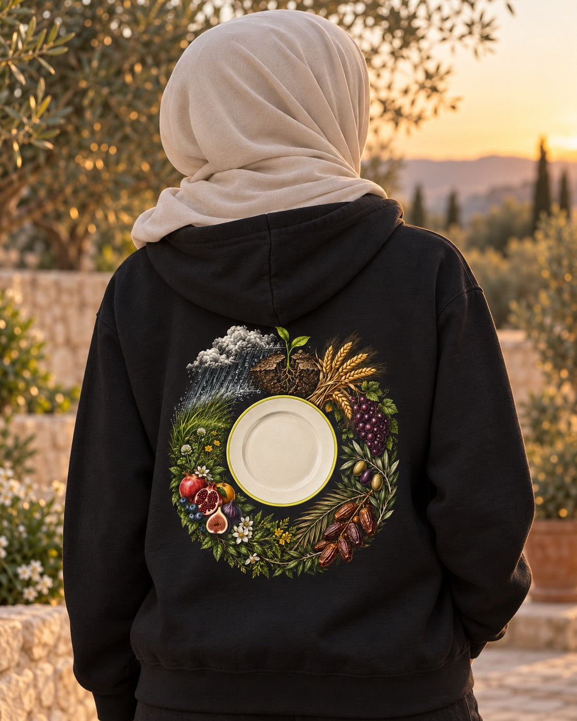 Look at Your Food 80:24–32 Ayat Tee Zip Hoodie Black worn hero